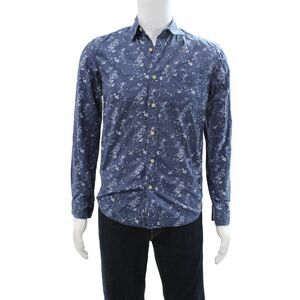 Selected Homme Mens Cotton Abstract Button Up Shirt Blue Size XS